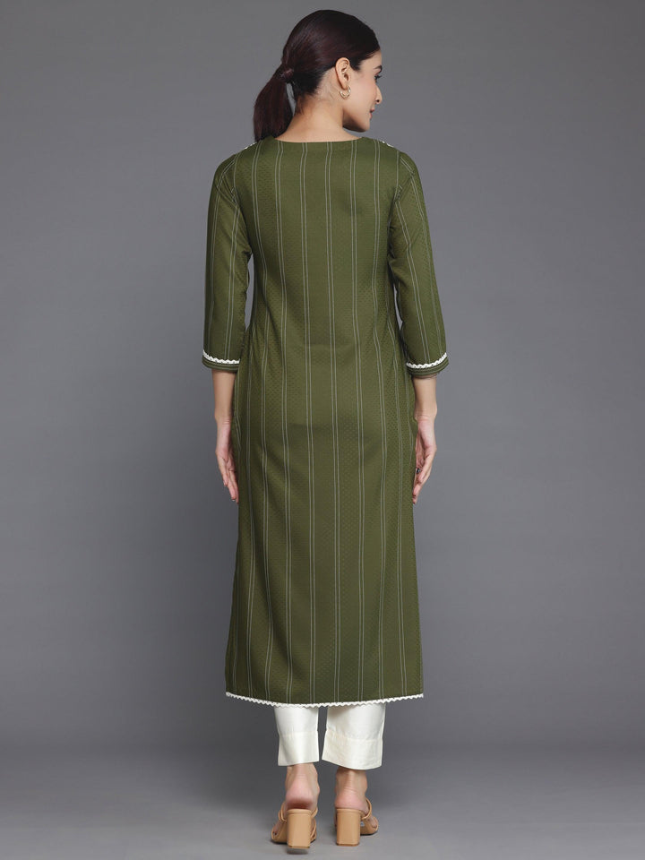 Olive Yoke Design Silk Straight Kurta