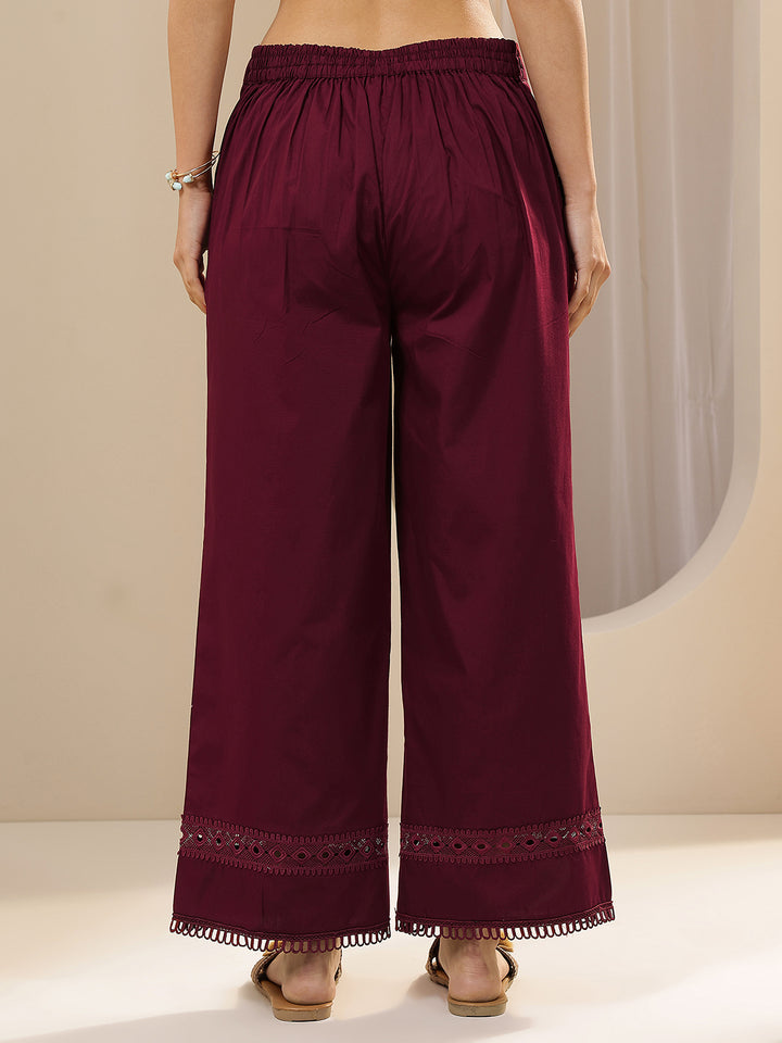 Maroon Solid Cotton Palazzos