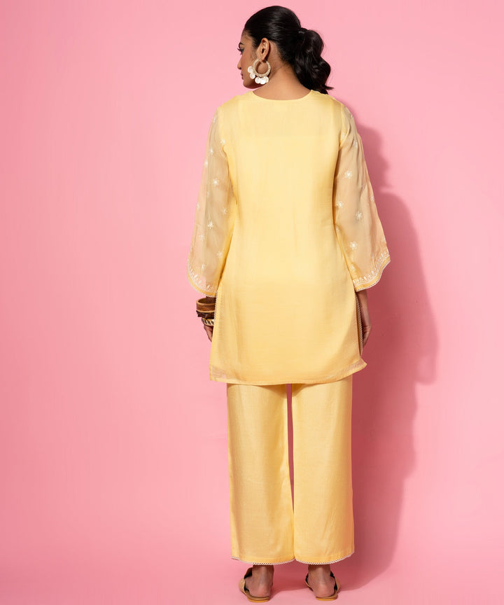 Yellow Embroidered Silk Blend Co-Ords