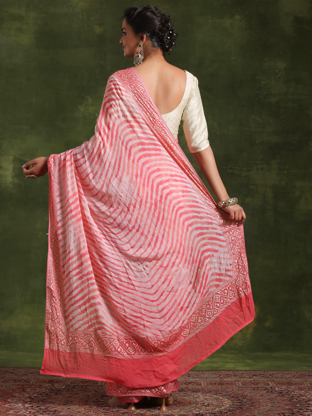 Coral Printed Poly Georgette Saree With Unstitched Blouse Piece - Libas