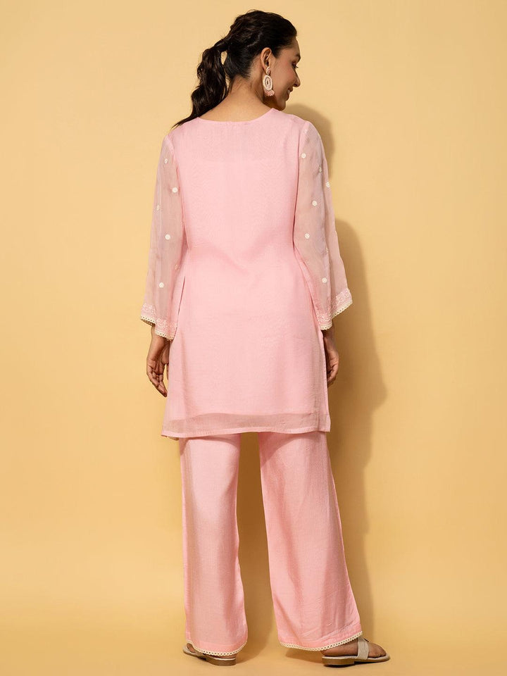 Pink Embroidered Silk Blend Co-Ords