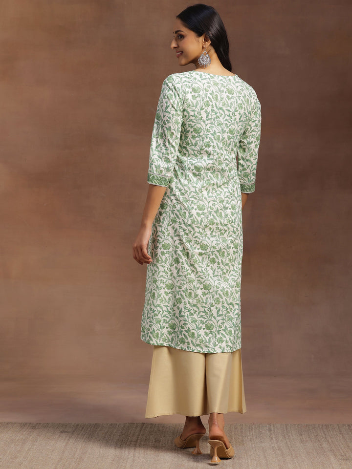 Green Printed Cotton Straight Kurta