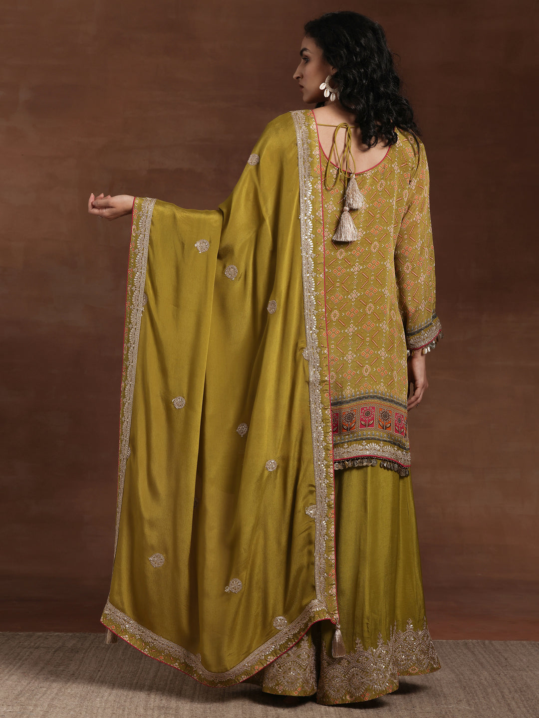 Libas Art Green Printed Silk Blend Straight Suit With Dupatta