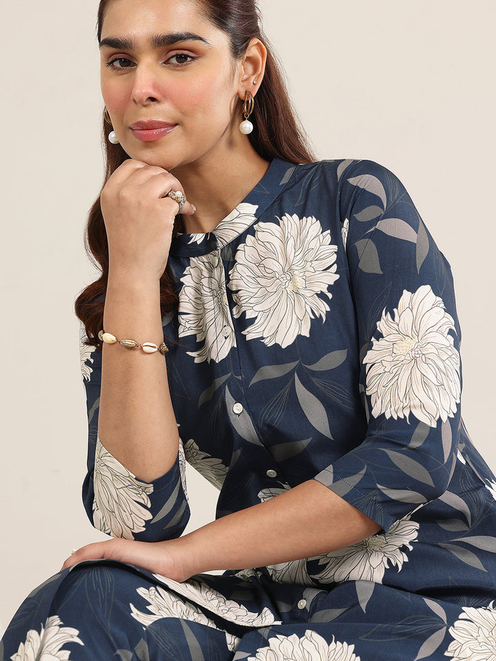 Blue Printed Poly Crepe Co ord sets