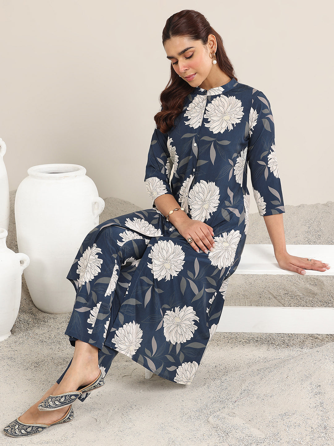Blue Printed Poly Crepe Co ord sets