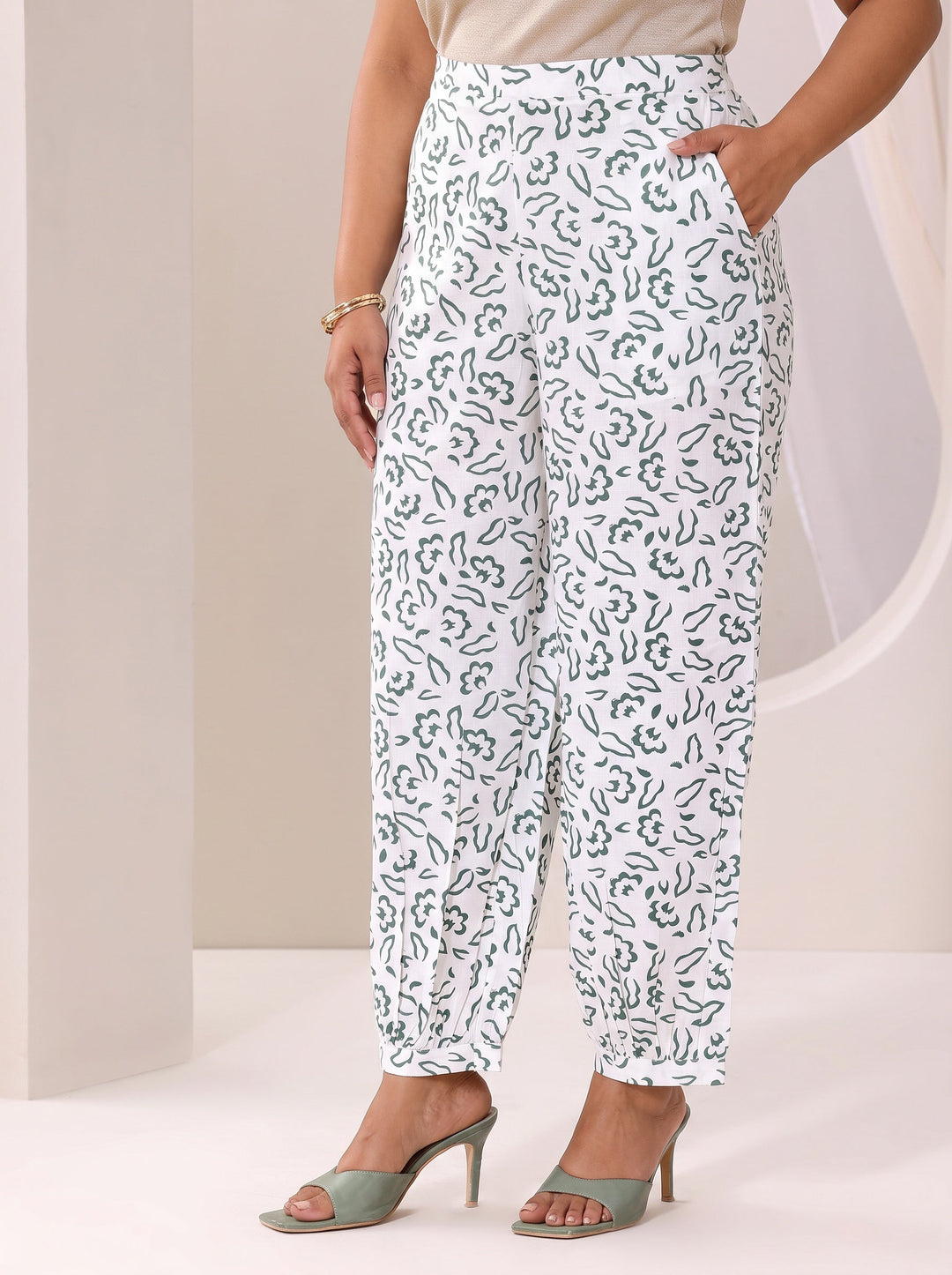Plus Size Green Printed Cotton Straight Suit Set With Dupatta
