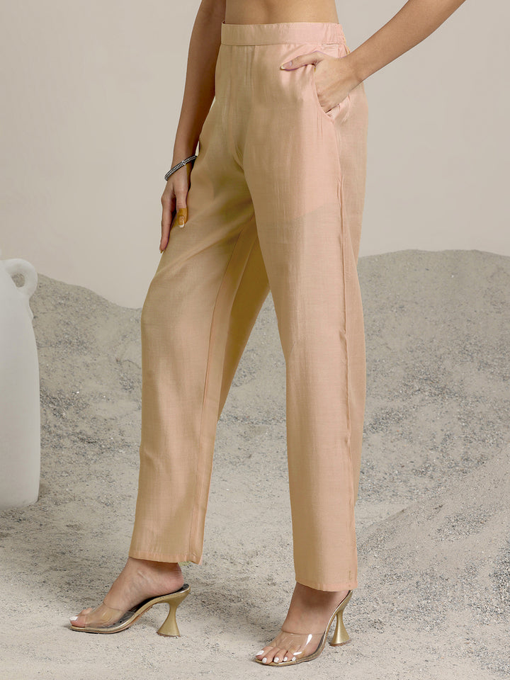 Peach Printed Silk Blend Straight Suit Set With Dupatta