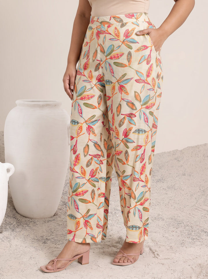 Plus Size Off white Printed Silk Blend Straight Suit Set With Dupatta