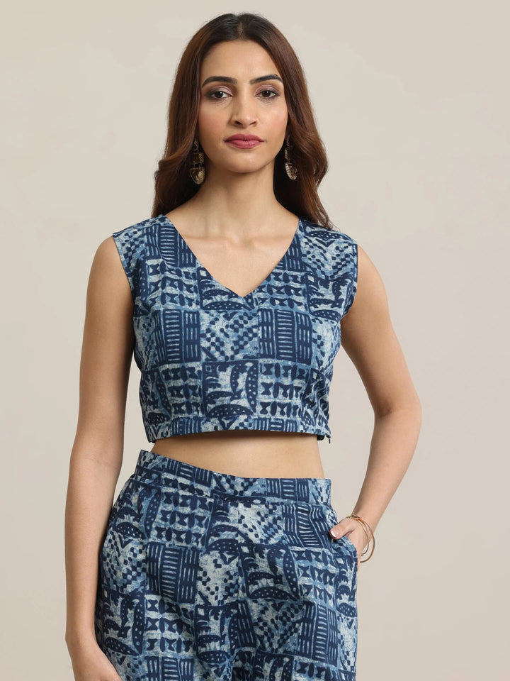Indigo Printed Cotton 3 Piece Co-Ord Sets With jacket