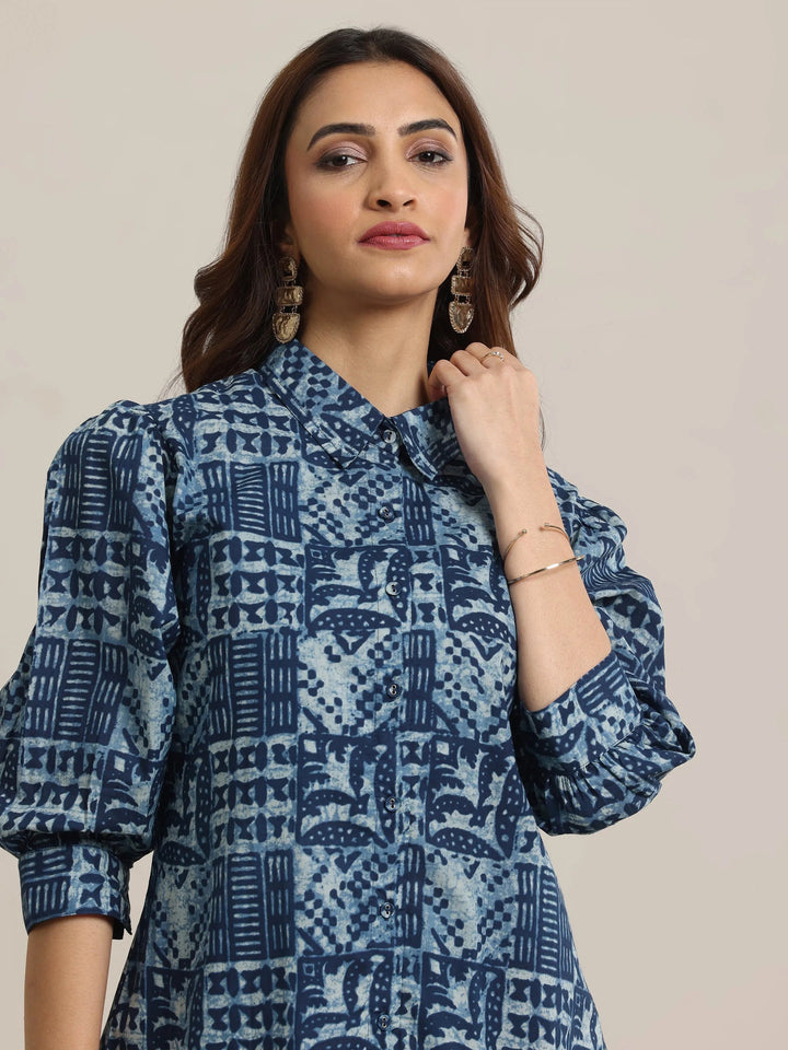 Indigo Printed Cotton 3 Piece Co-Ord Sets With jacket