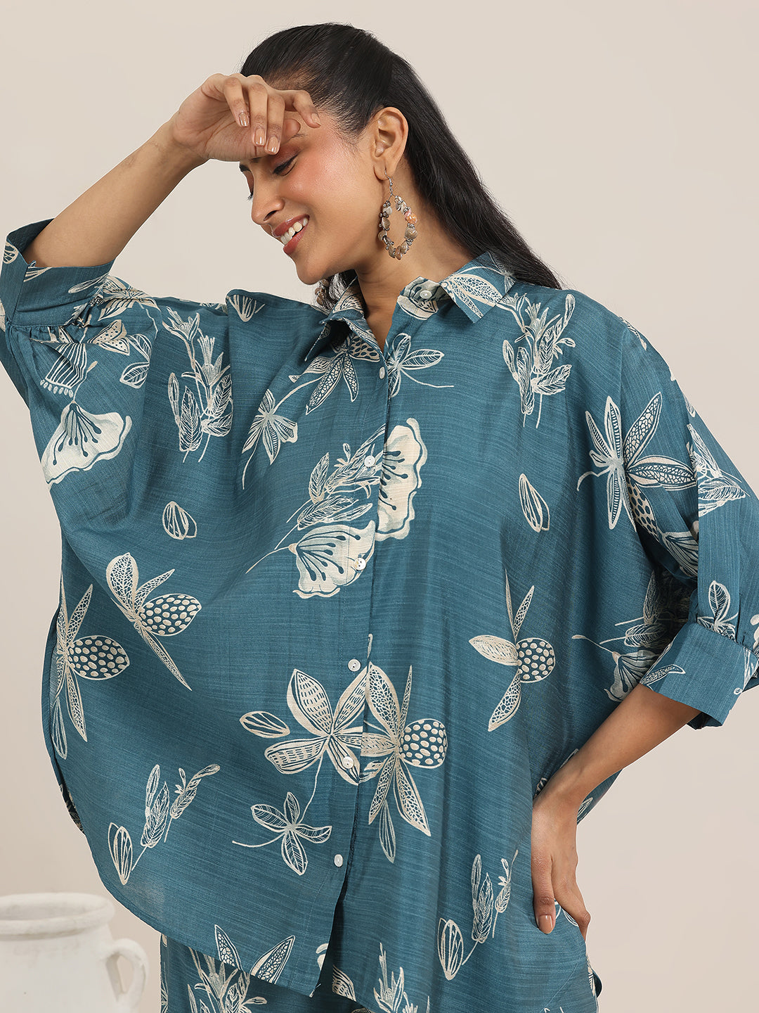 Blue Printed Silk Blend Co-Ord Sets