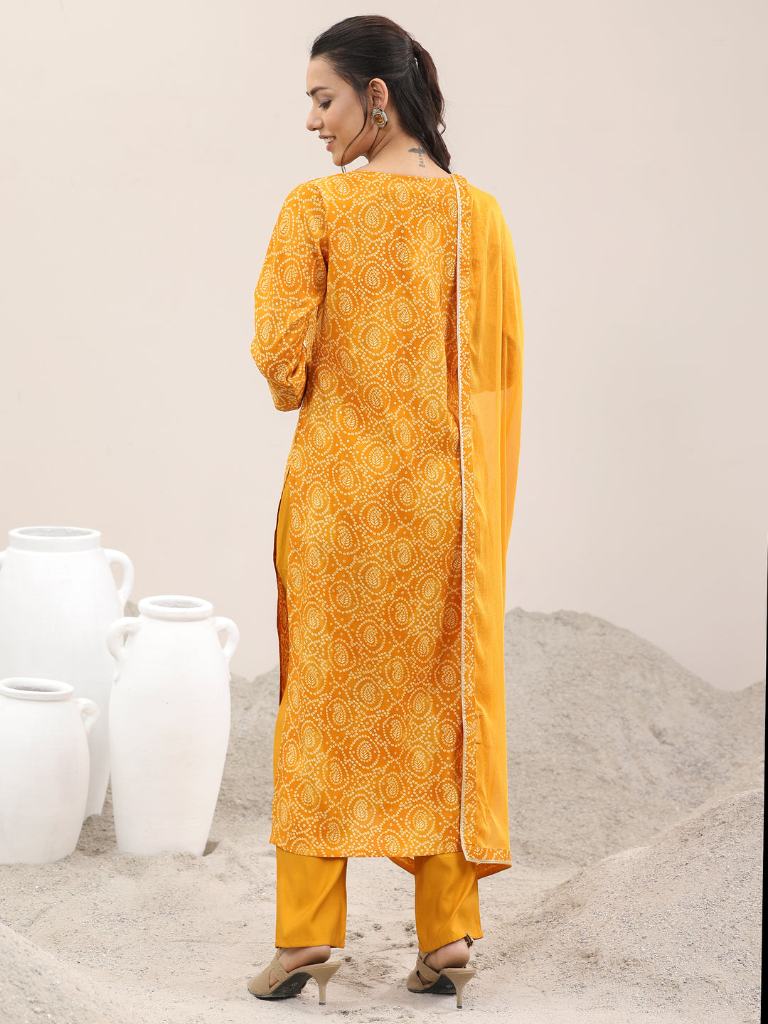 Mustard Printed Rayon Straight Suit With Dupatta