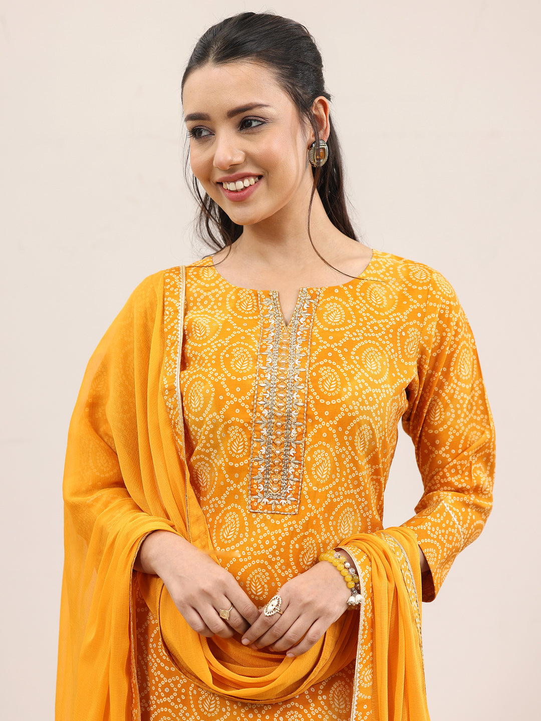 Mustard Printed Rayon Straight Suit With Dupatta
