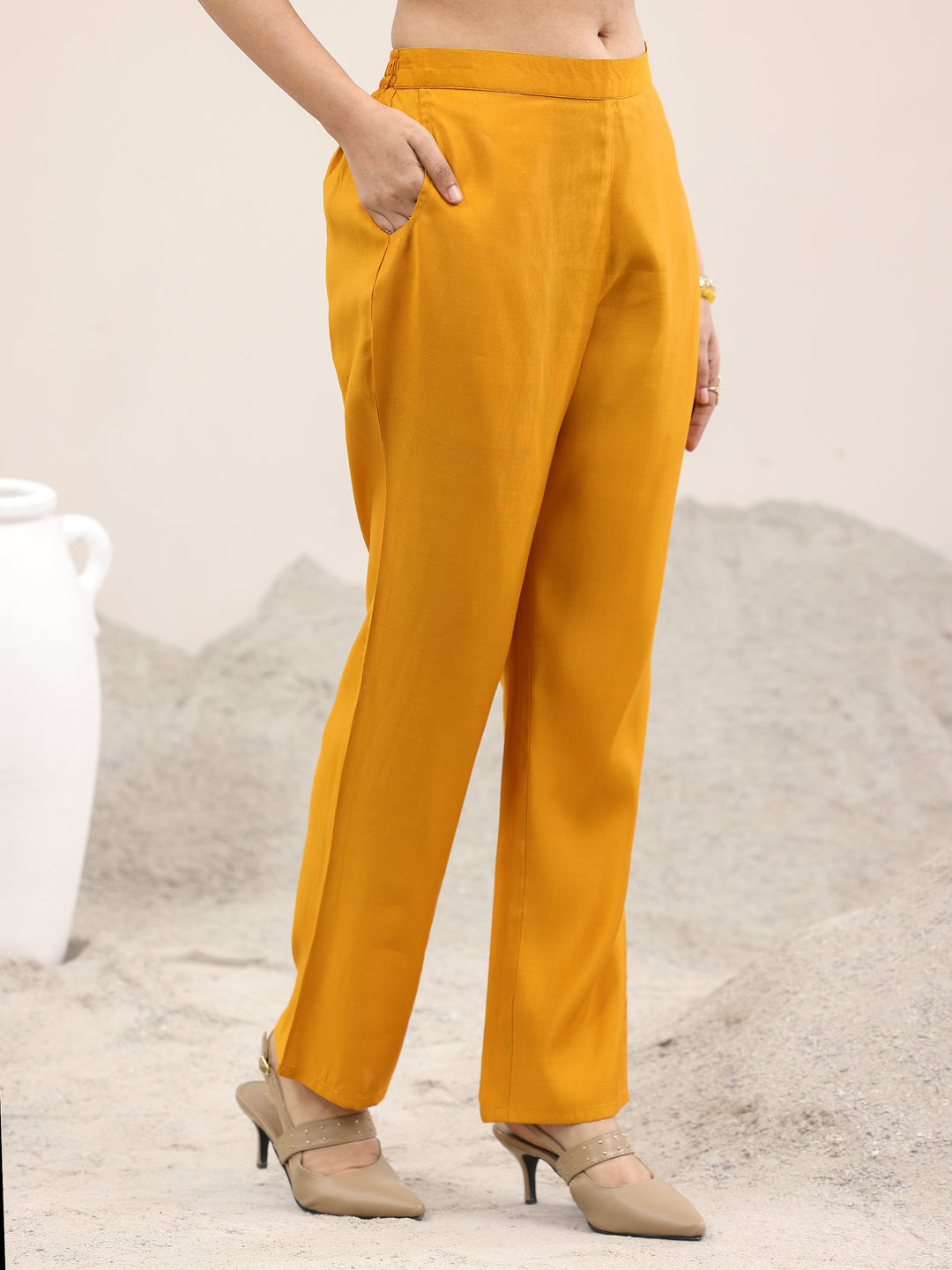 Mustard Printed Rayon Straight Suit With Dupatta
