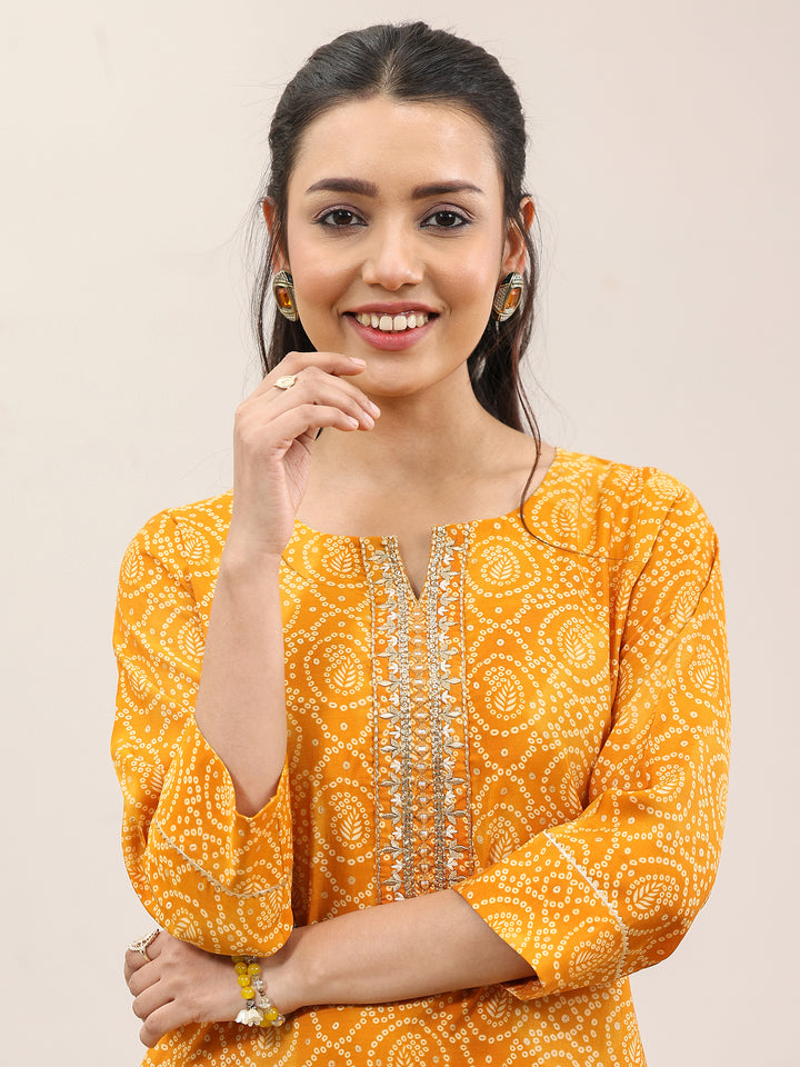 Mustard Printed Rayon Straight Suit With Dupatta