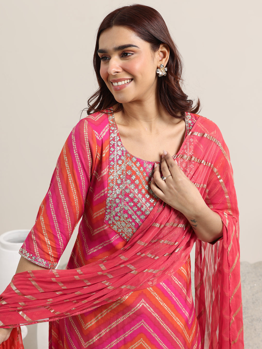 Coral Printed Rayon Straight Suit With Dupatta