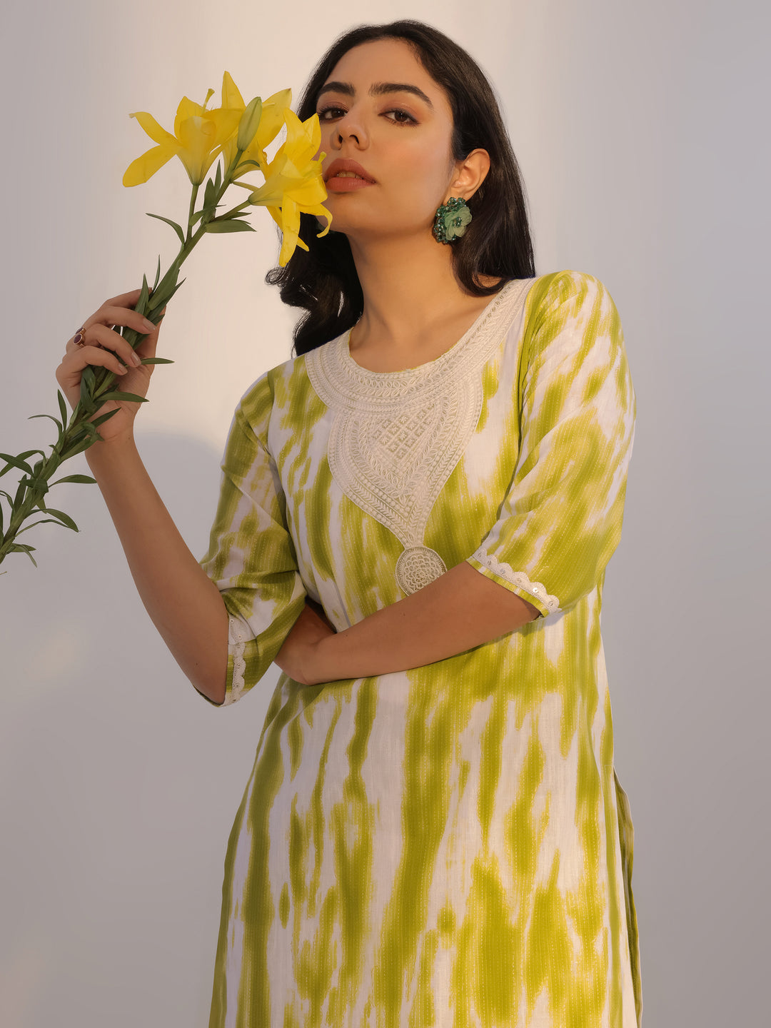 Green Printed Cotton Straight Kurta Set