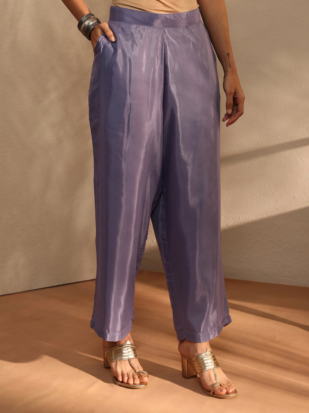 Blue Printed Silk Blend Straight Suit With Dupatta