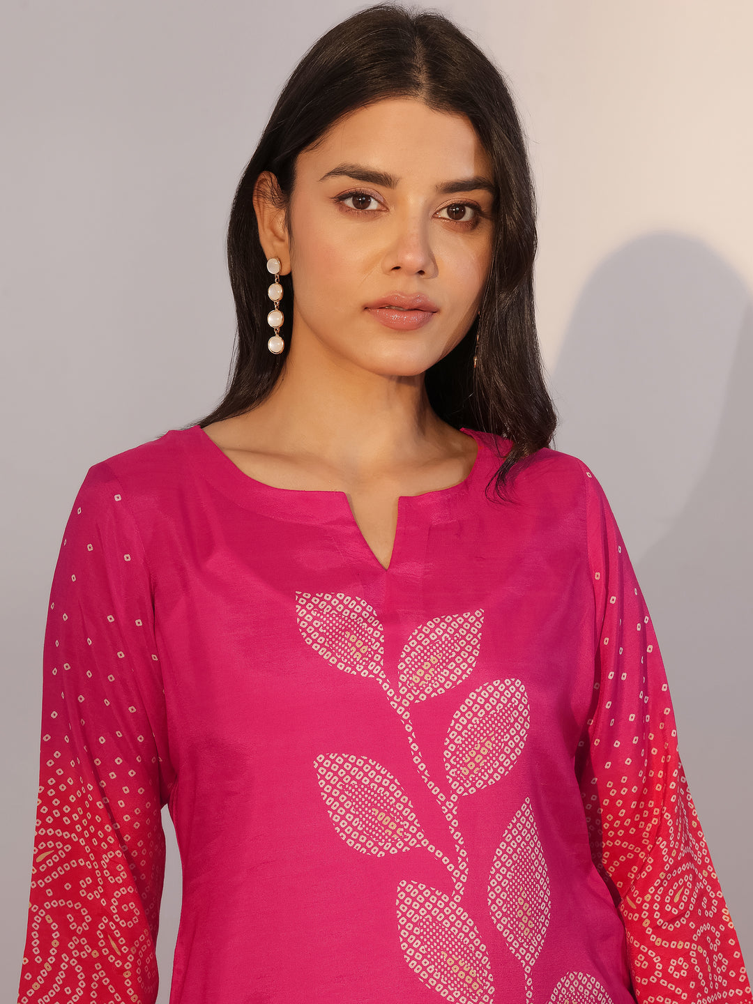 Pink Printed Silk Blend Straight Suit With Dupatta