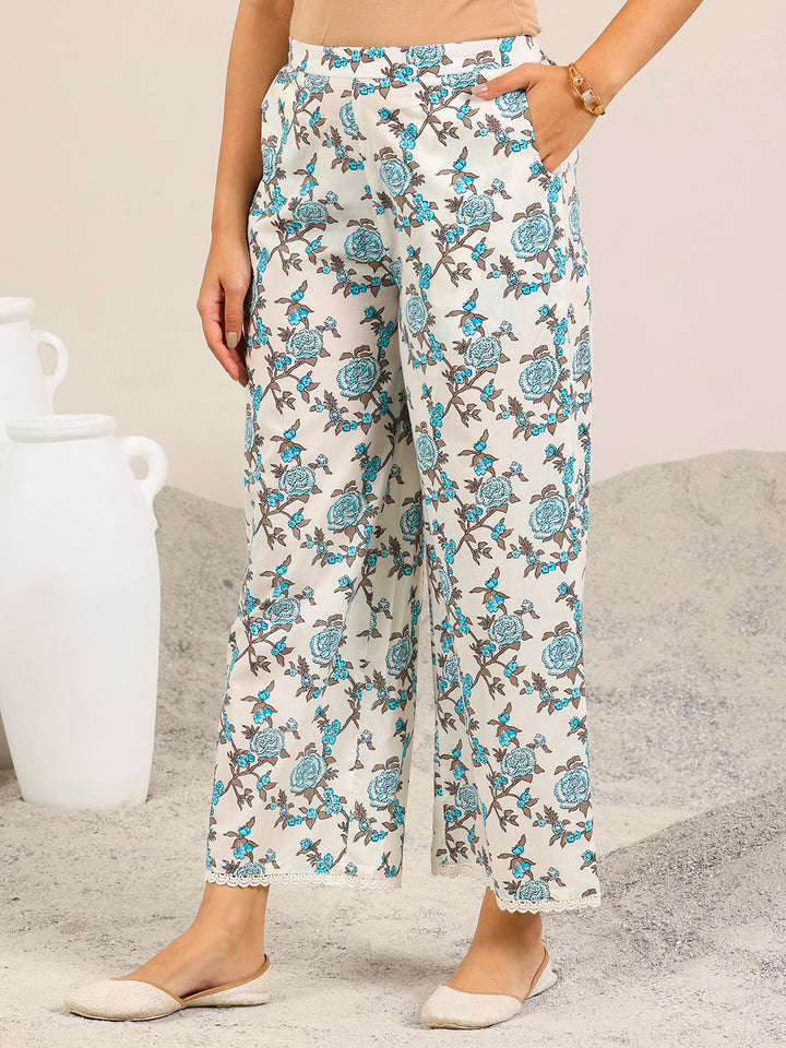Off White Printed Pure Cotton Straight Kurta Set