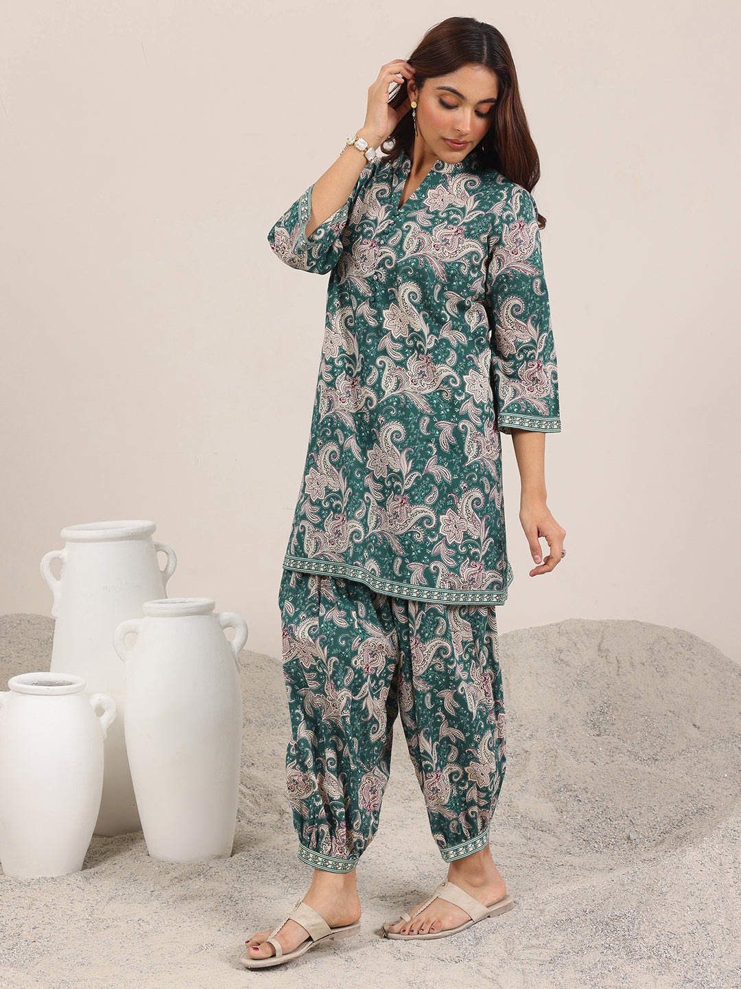 Teal Printed Pure Cotton Co-Ord Sets