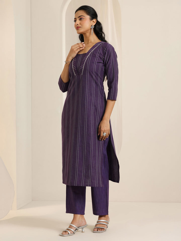 Wine Woven Design Cotton Blend Straight Suit Set With Dupatta