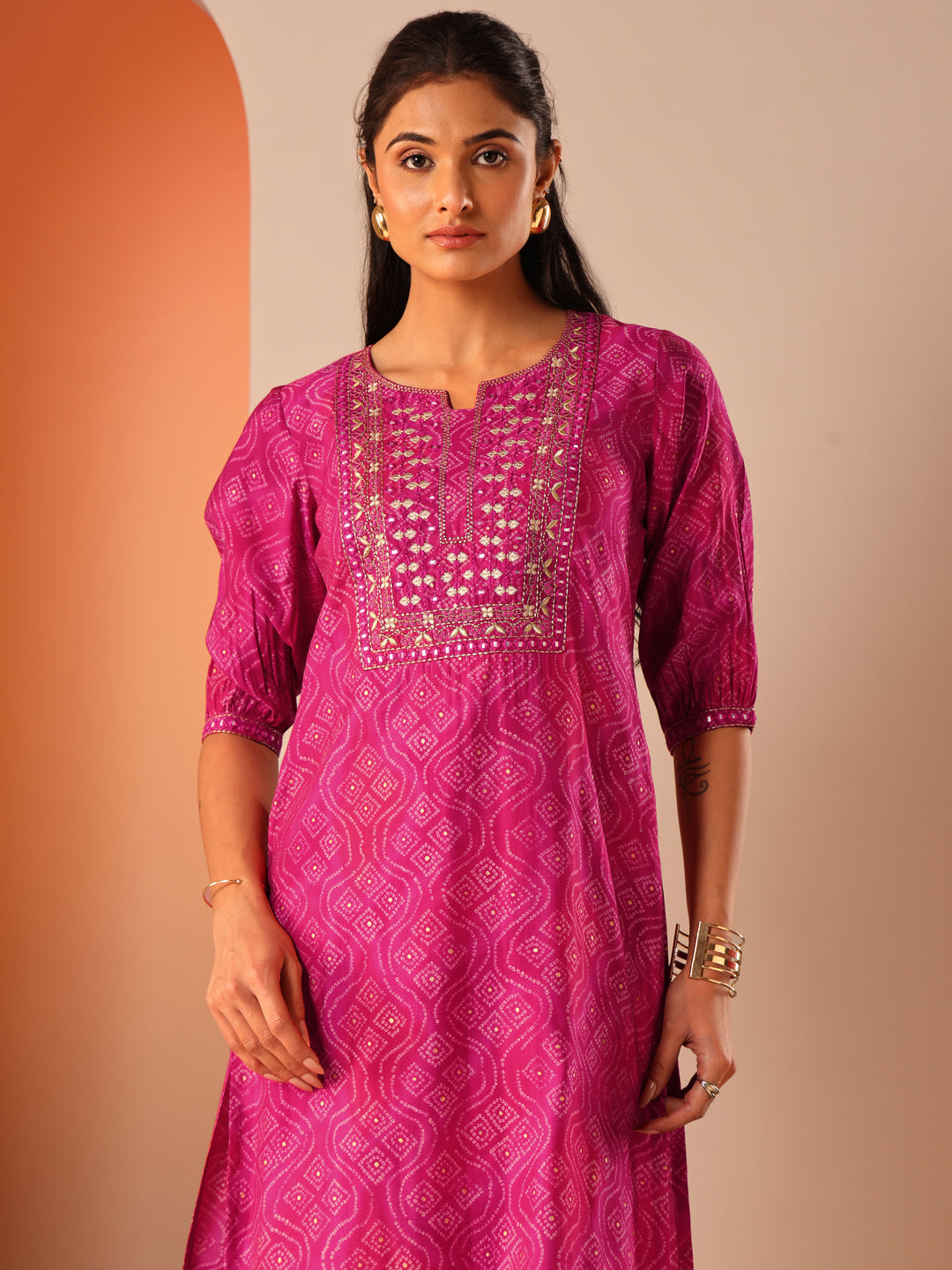 Pink Printed Silk Blend Straight Suit Set With Dupatta
