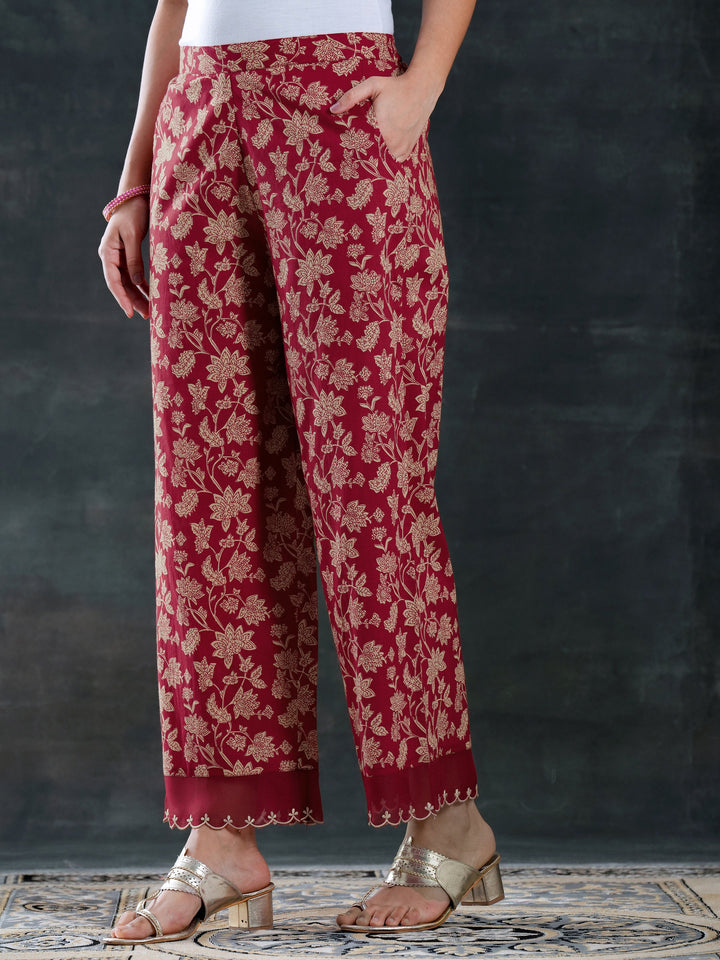 Maroon Woven Design Cotton Straight Suit Set With Dupatta