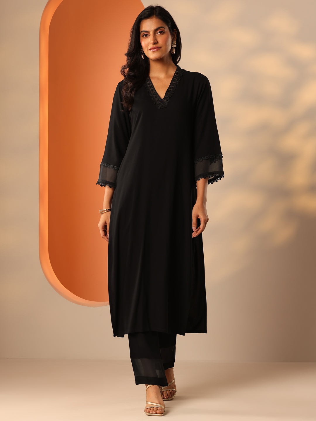 Black Embellished Rayon Co-Ord Sets