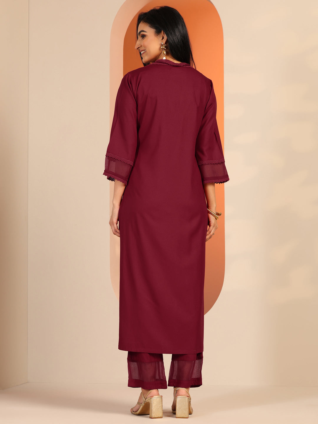Maroon Embellished Rayon Co-Ord Sets