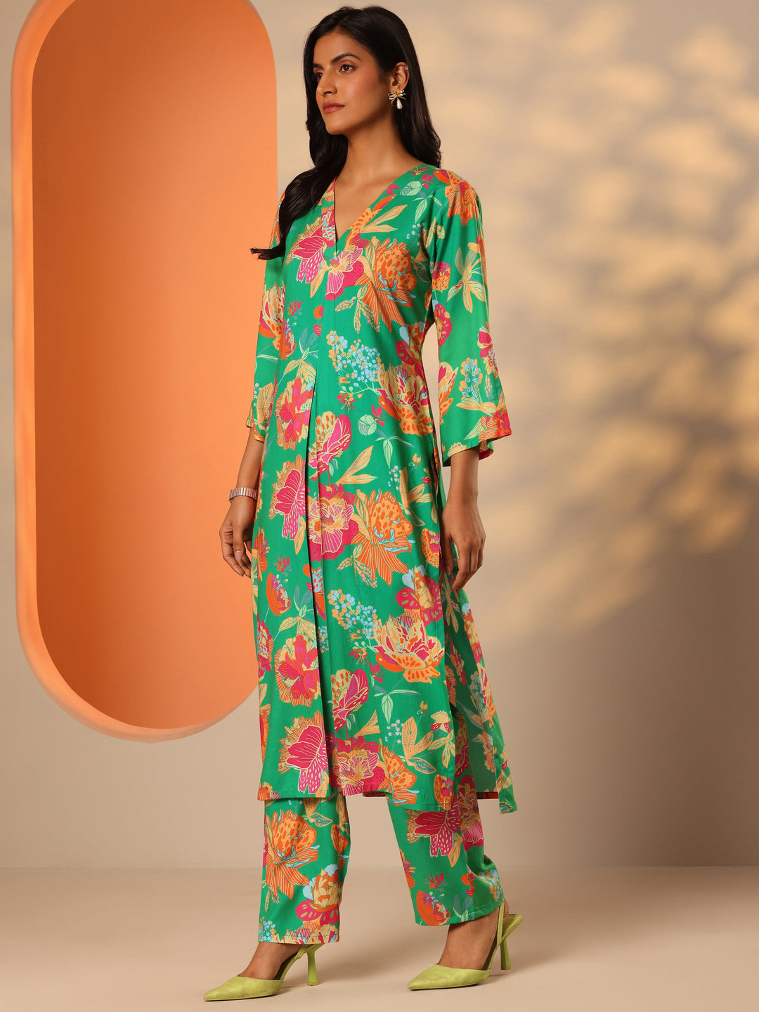 Green Printed Rayon Co-Ord Sets
