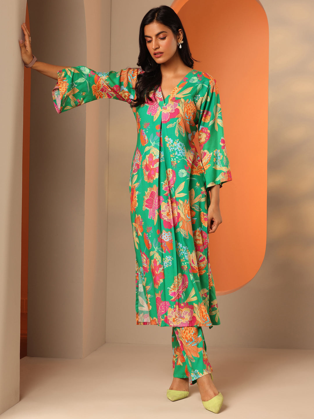 Green Printed Rayon Co-Ord Sets