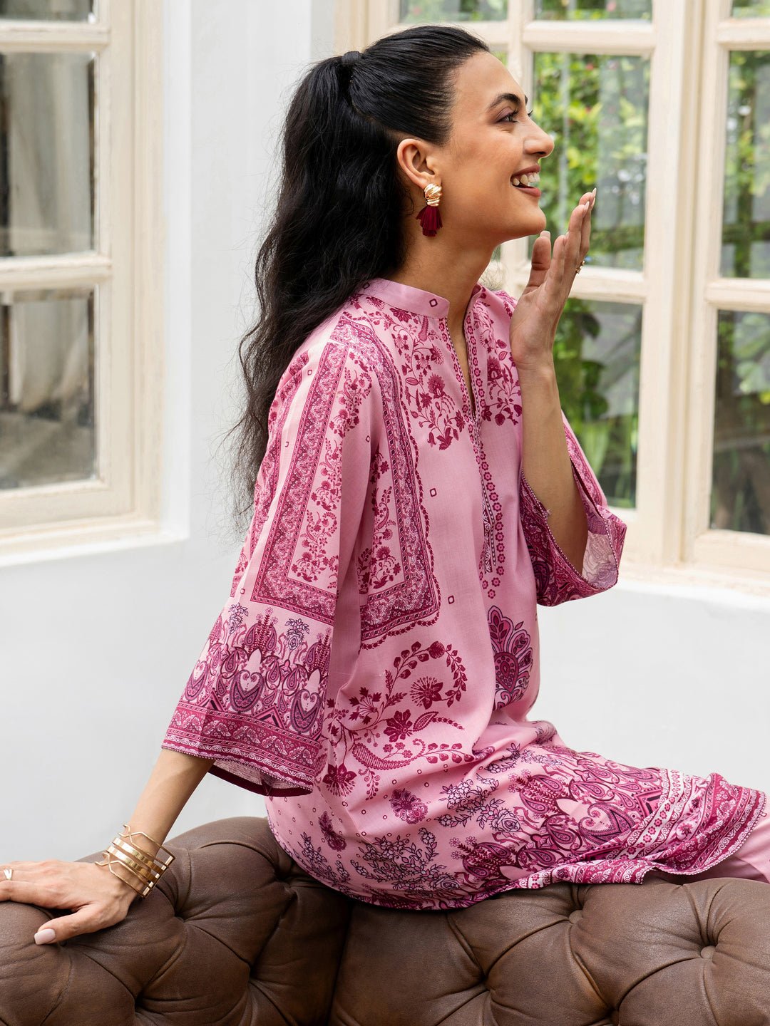 Pink Printed Cotton Blend Co-Ord Sets