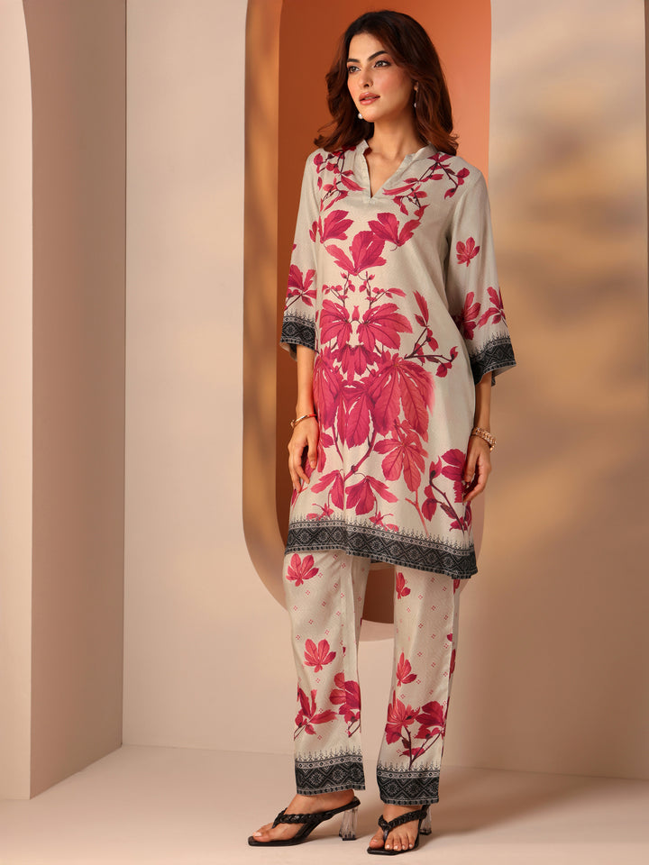 Off White Printed Cotton Blend Co-Ord Sets