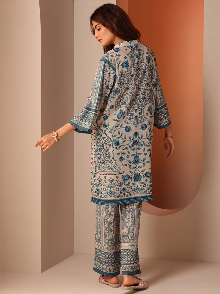 Off White Printed Cotton Blend Co-Ord Sets