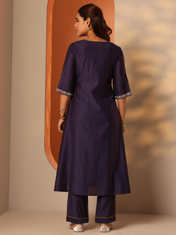 Purple Embellished Silk Blend A-Line Kurta Set
