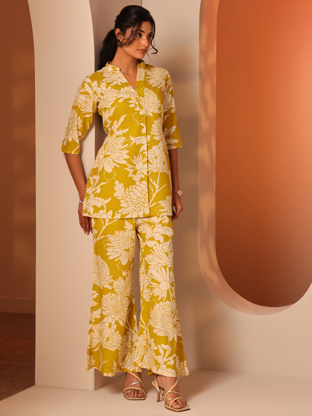 Yellow Printed Rayon Co-Ord Sets