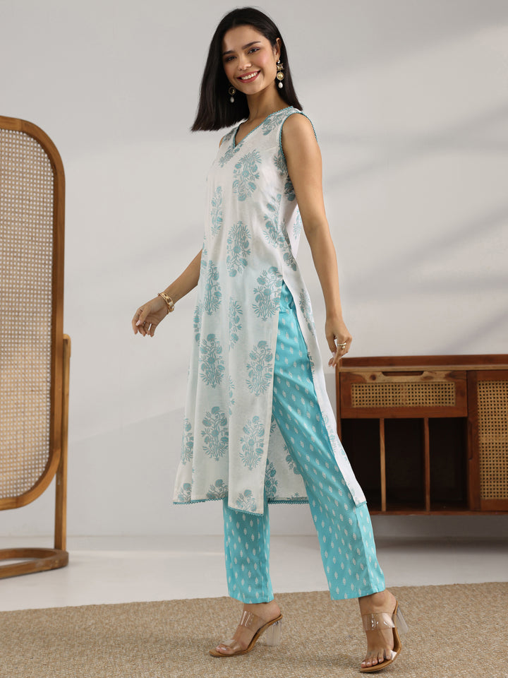 White Printed Rayon Straight Suit Set With Dupatta