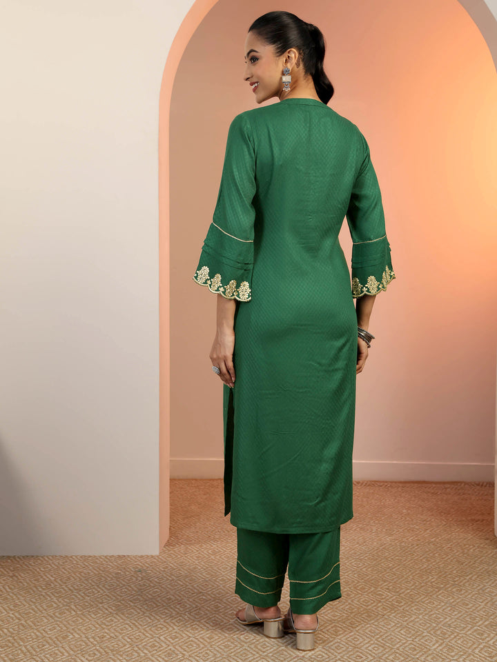 Green Solid Rayon Straight Kurta Set