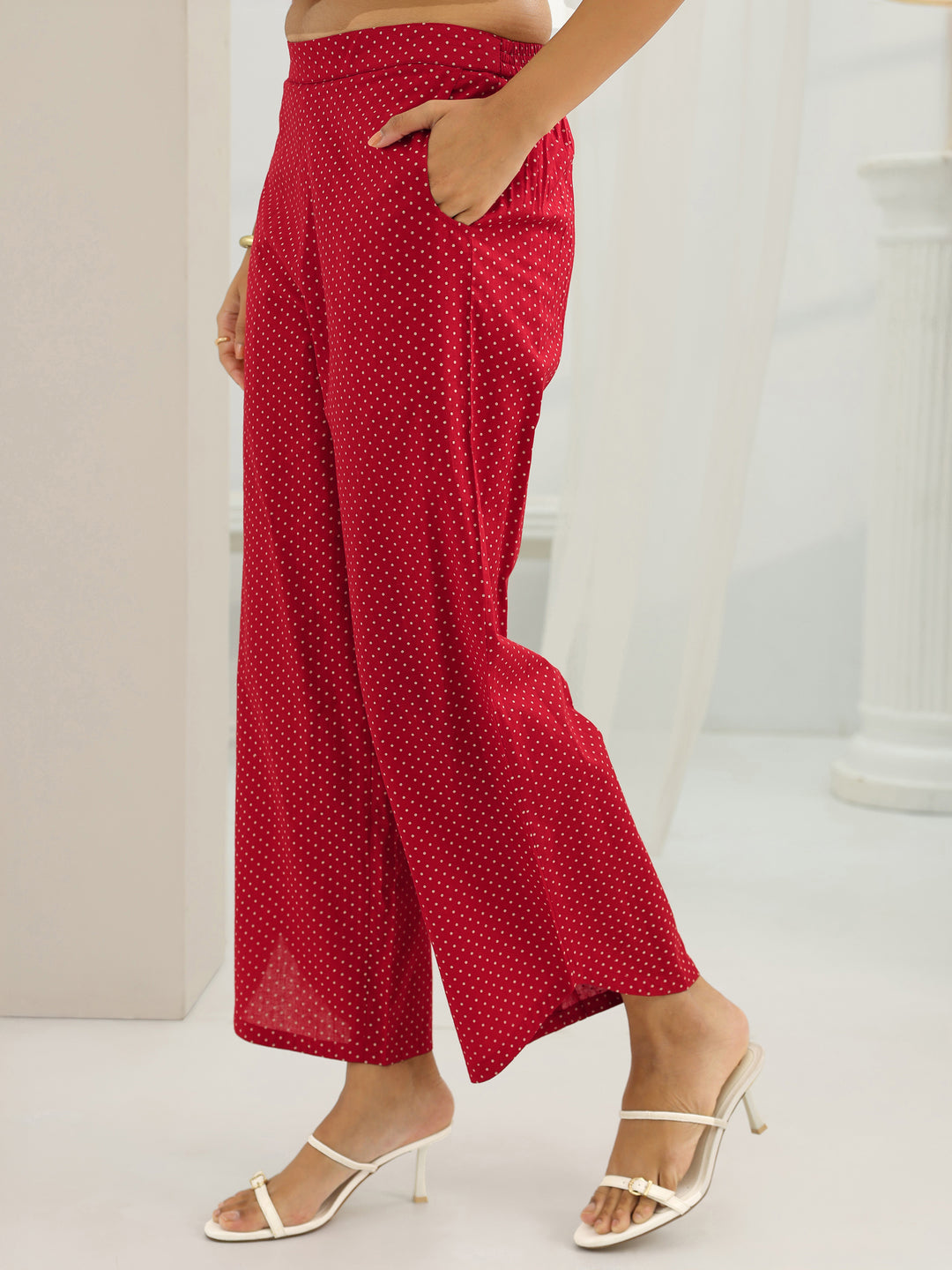 Red Printed Cotton Straight Suit Set With Dupatta