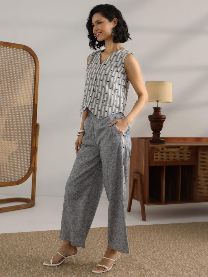 Grey Striped Printed Co-Ord Set