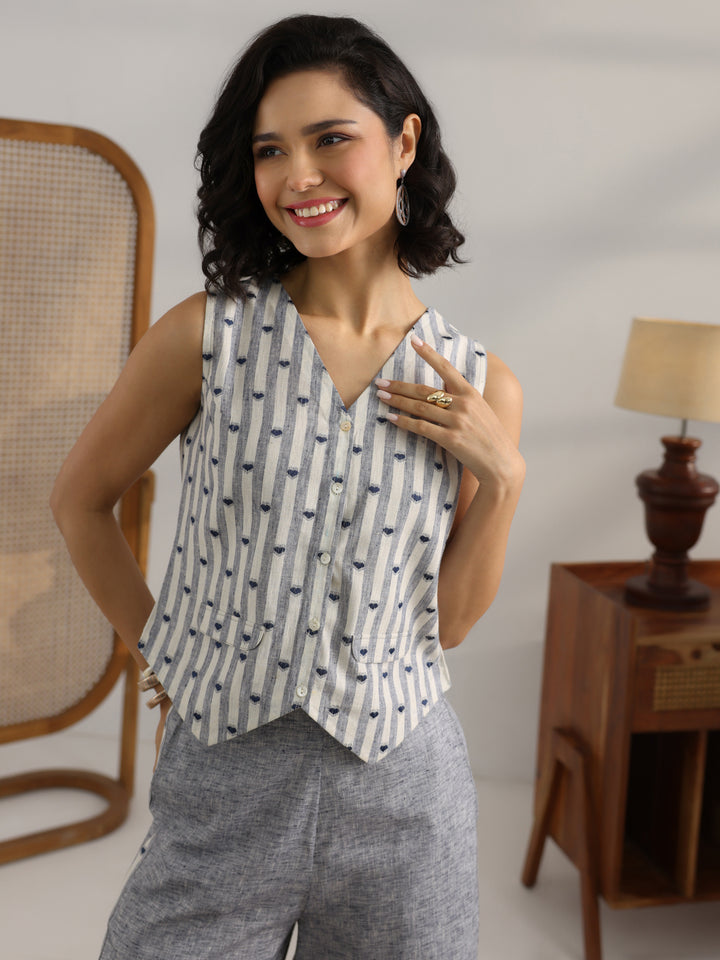 Grey Striped Printed Co-Ord Set