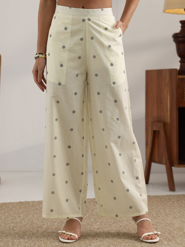 Off White Printed Cotton Straight Kurta Set