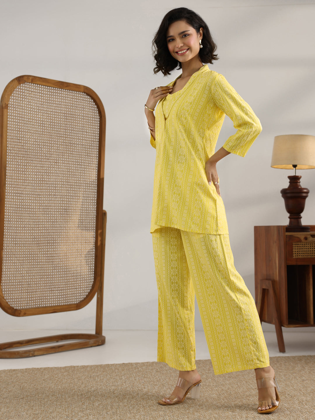 Yellow Printed Rayon Co-Ord Sets