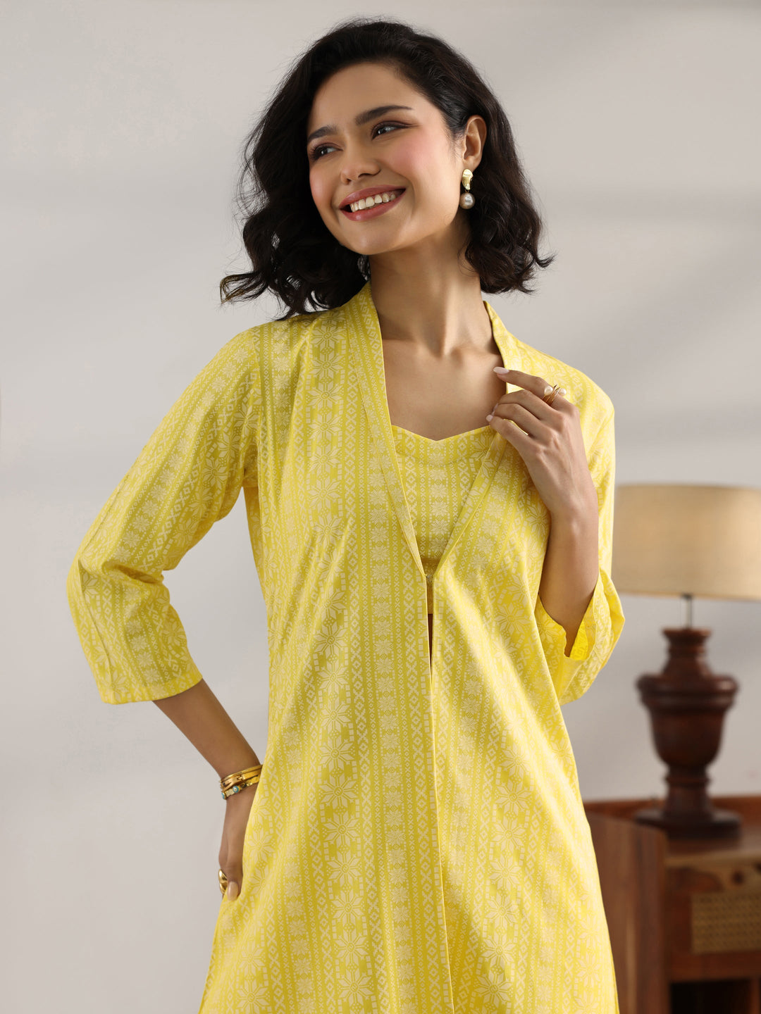 Yellow Printed Rayon Co-Ord Sets