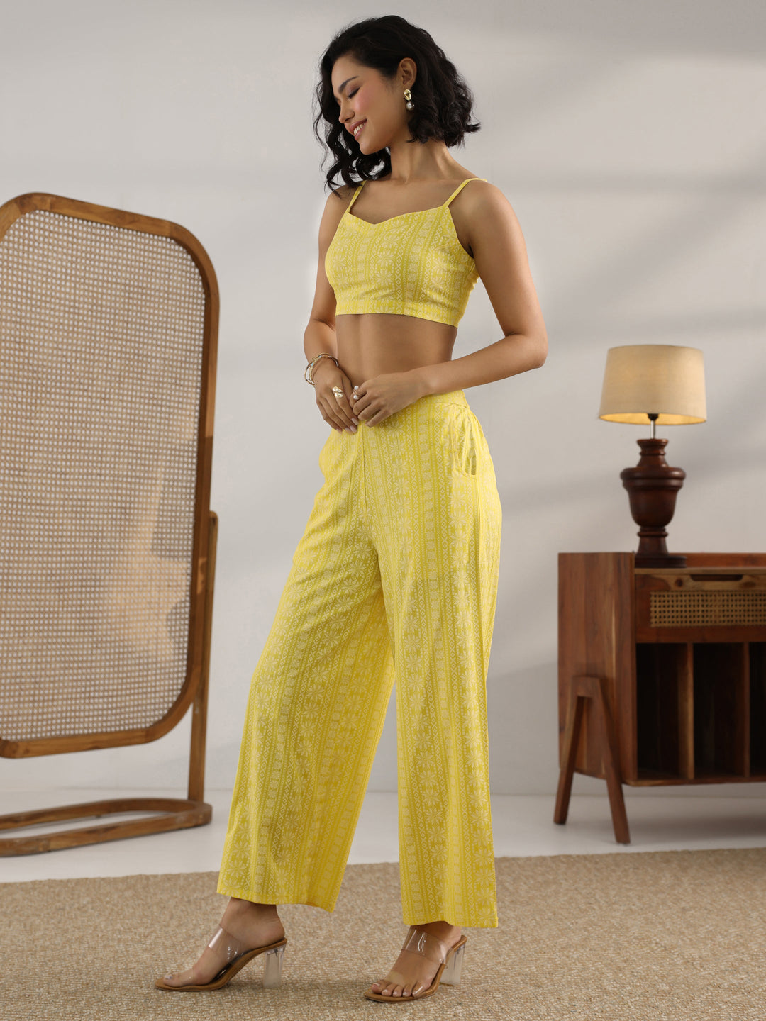 Yellow Printed Rayon Co-Ord Sets