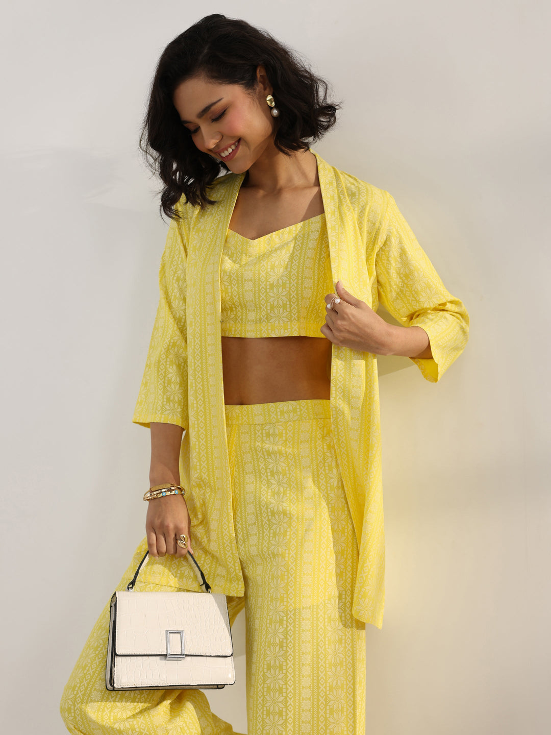 Yellow Printed Rayon Co-Ord Sets