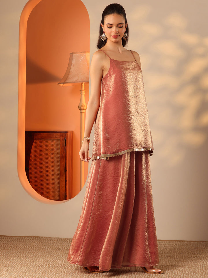 Orange Solid Silk Blend Straight Kurta Set