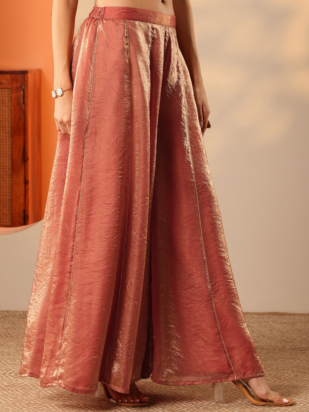 Orange Solid Silk Blend Straight Kurta Set