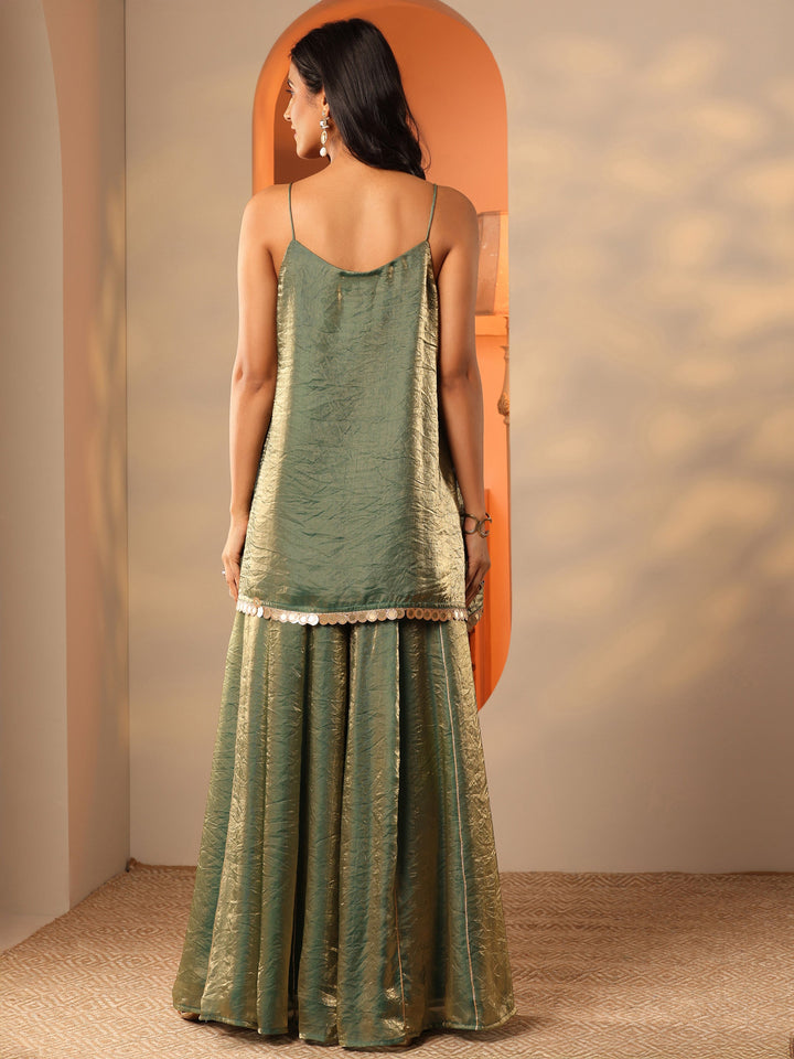 Green Solid Silk Blend Straight Kurta Set